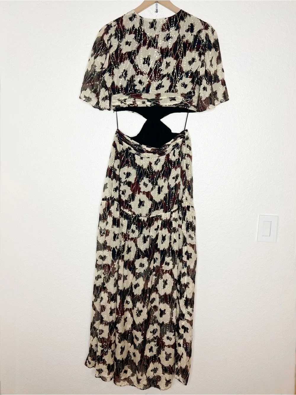 Ba&sh Kandy Maxi Dress Metallic Floral Cut Out size Medium - Picture 6 of 12